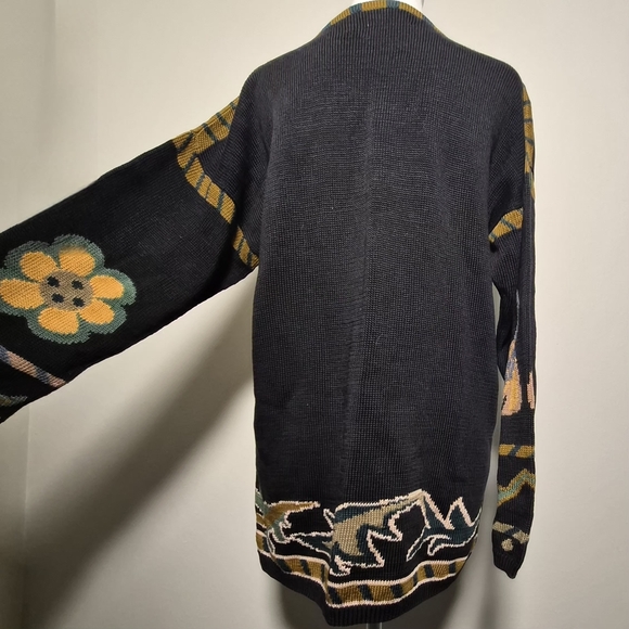Peruvian Connection RARE Vintage 100% Pima Cotton Whimsical Floral Panel Sweater - Picture 4 of 6